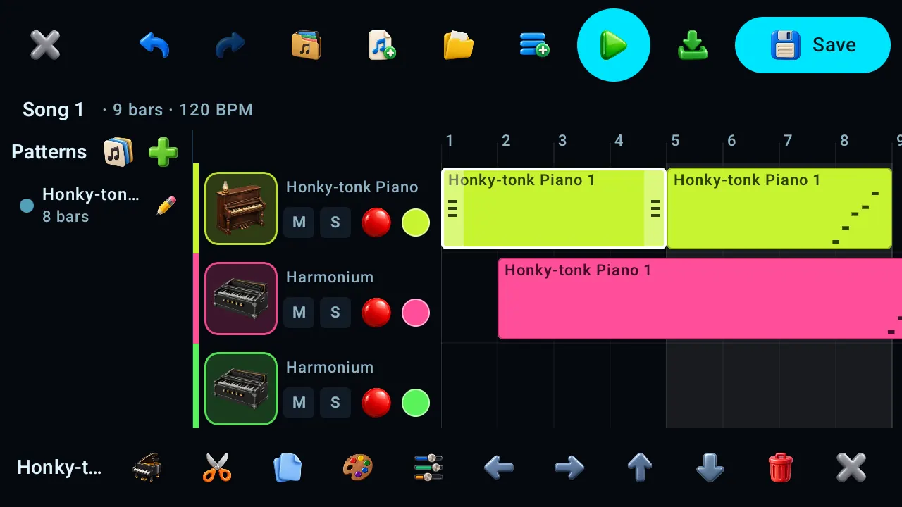 The multi-track arranger with coloured blocks
